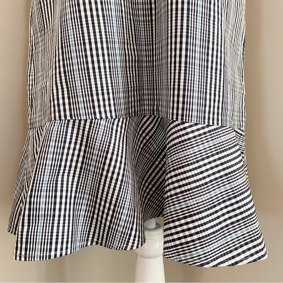 SOLD!  J CREW 6 Navy Blue Plaid Flutter Hem Flounce Halter V Neck Shift Dress - Picture 7 of 15